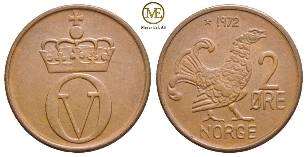 2 øre 1972 Olav V. Kv.0
