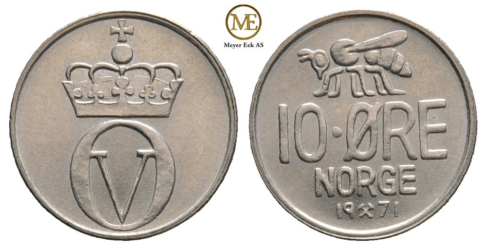 10 øre 1971 Olav V. Kv.0