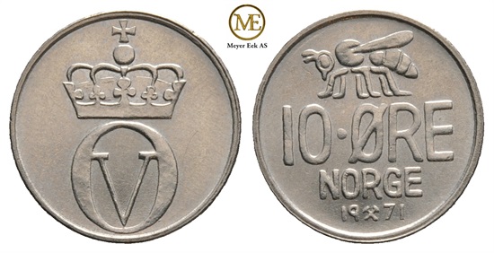 10 øre 1971 Olav V. Kv.0