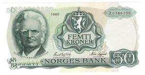 50 kroner 1980 Z.0386256. Erstatningsseddel. Kv.0