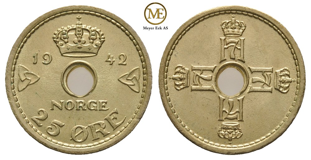 25 øre 1942 Haakon VII. London utgaven. Kv.0/01