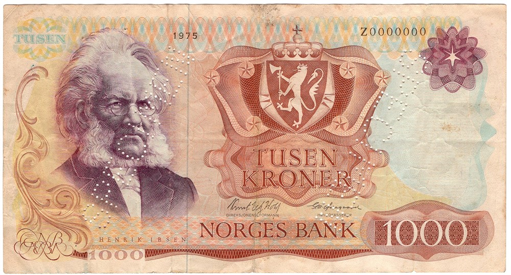 1000 kroner 1975 Z.0000000 Specimen. Kv.1-