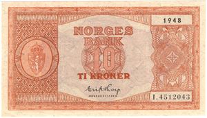 10 kroner 1948 I.4512043. Kv.0/01