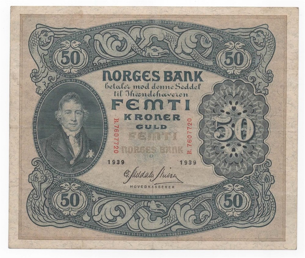 Norge 50 kroner 1939 B kv. 1