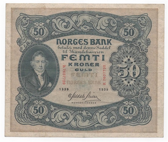 Norge 50 kroner 1939 B kv. 1