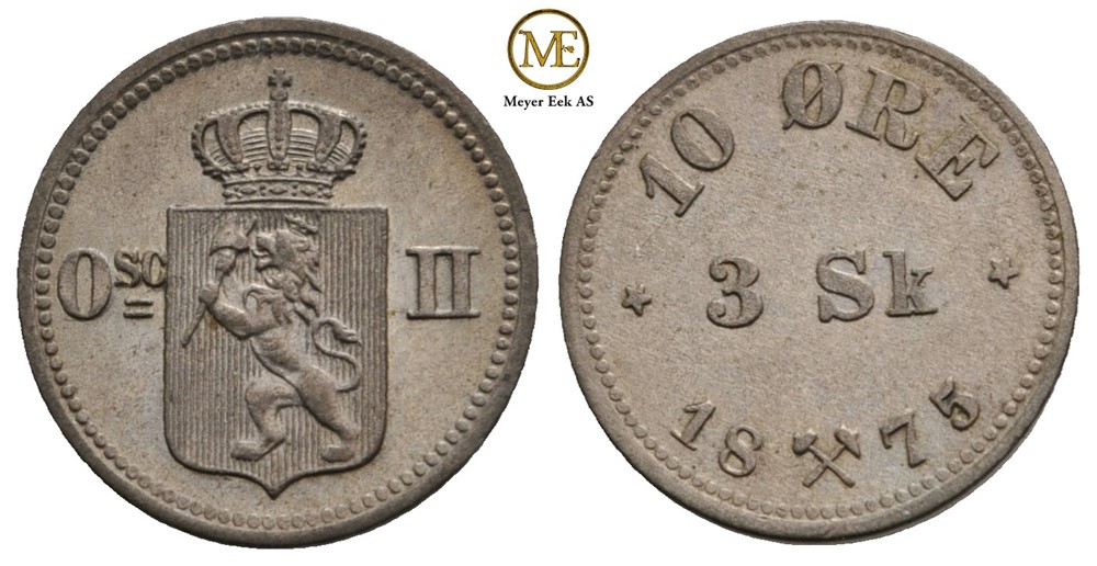 10 øre/3 sk. 1875 Oscar II. Kv.0/01