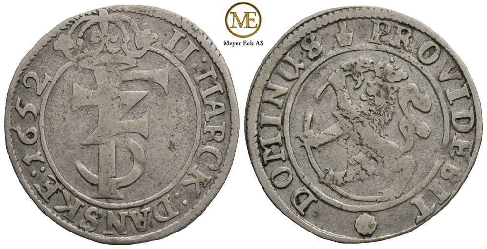 2 mark 1652 Frederik III. Kv.1/1+