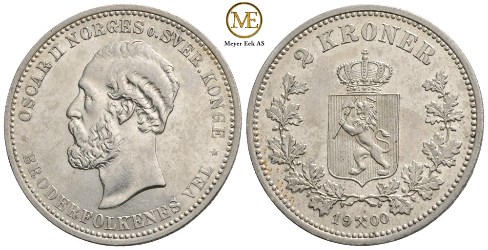 2 kroner 1900 Oscar II. Kv.0/01