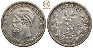 1 krone/30 sk. 1875 Oscar II. Kv.1+