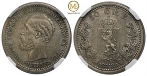 50 øre 1880 Oscar II. Kv.1+