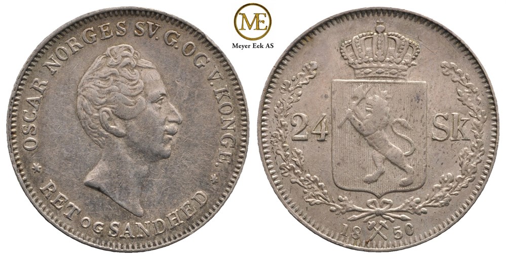 24 skilling 1850 Oscar I. Kv.1+
