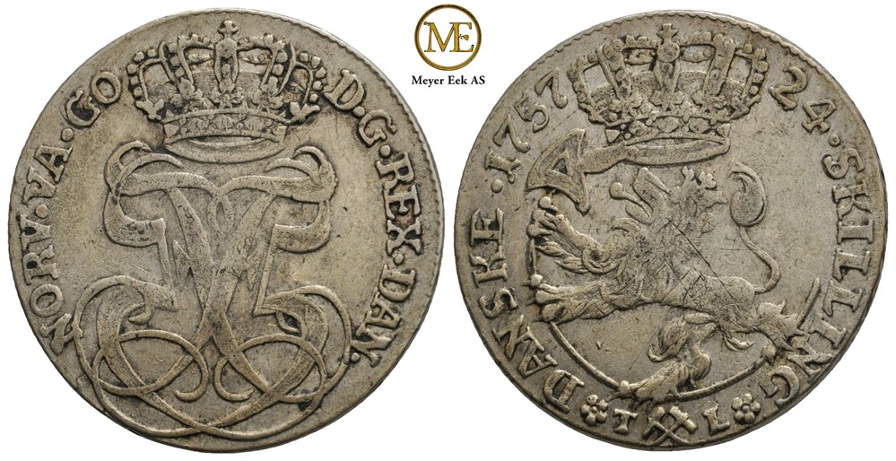 24 skilling 1757 Frederik V. Kv.1+