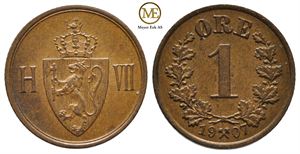 1 øre 1907 Haakon VII. Kv.0