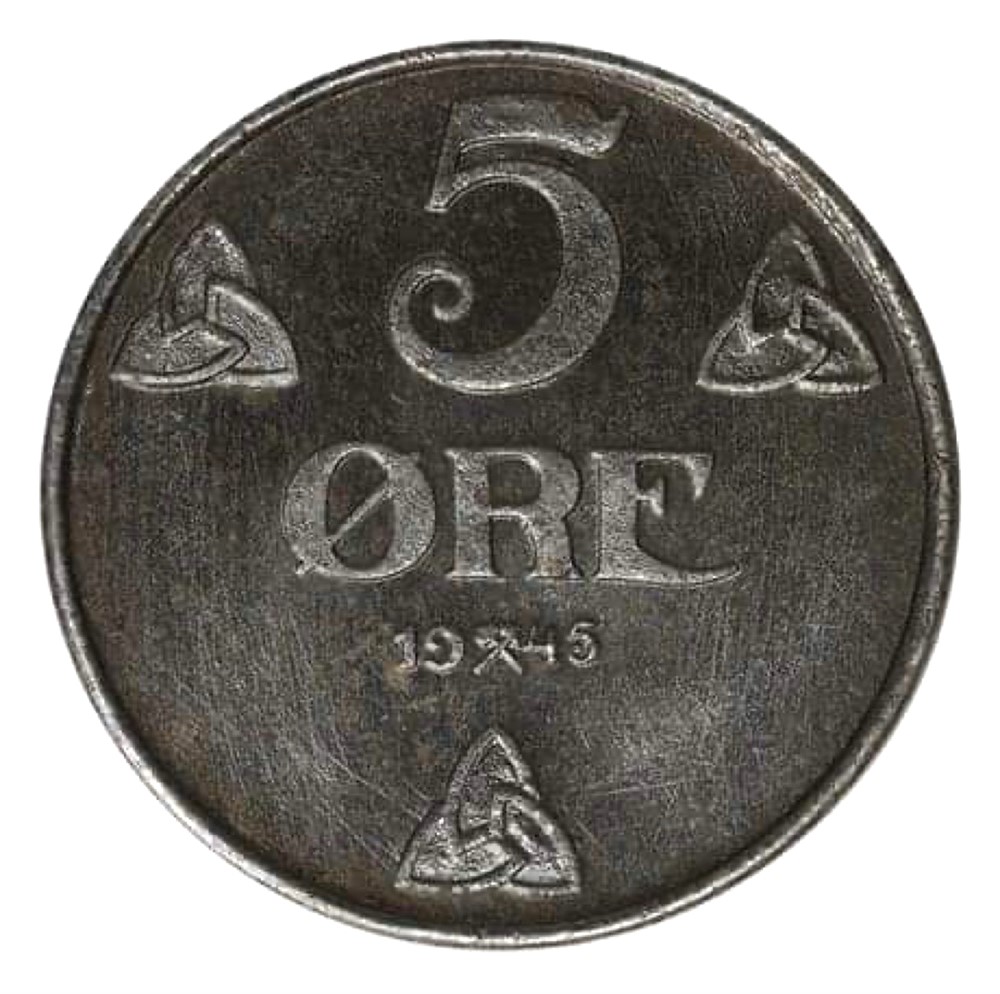 5 øre 1945 Haakon VII. Kv.0/prakt
