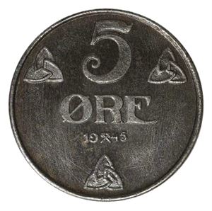 5 øre 1945 Haakon VII. Kv.0/prakt