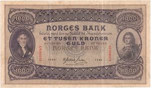 1000 kroner 1939 A.0563134. Kv.1+