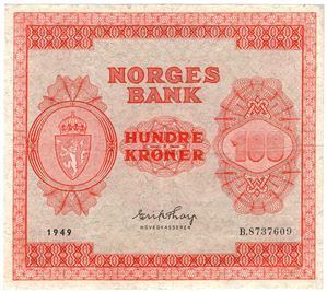 100 kroner 1949 B.8737609. Kv.1/1+
