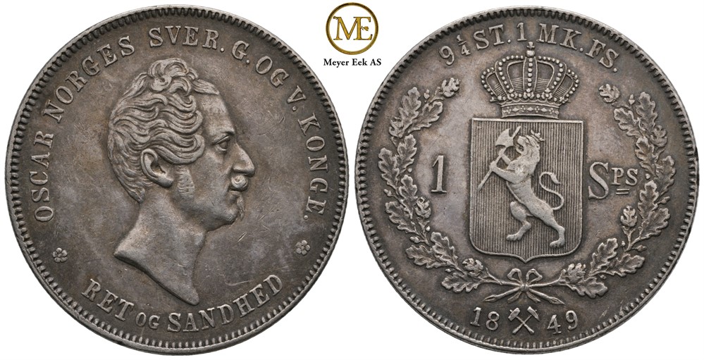 Speciedaler 1849 Oscar I. Kv.1+