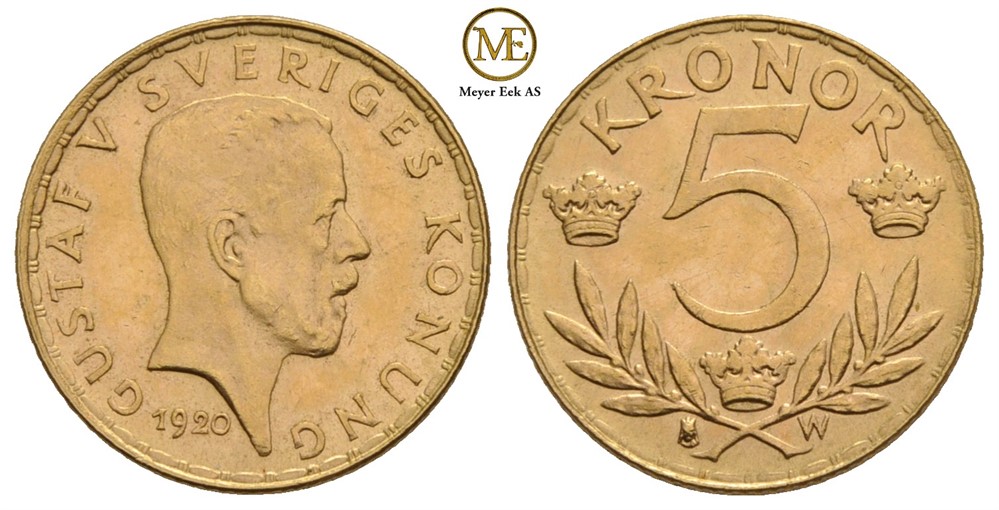 5 kroner 1920 Gustav V. Kv.0/01