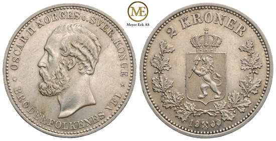 2 kroner 1900 Oscar II. Kv.0/01