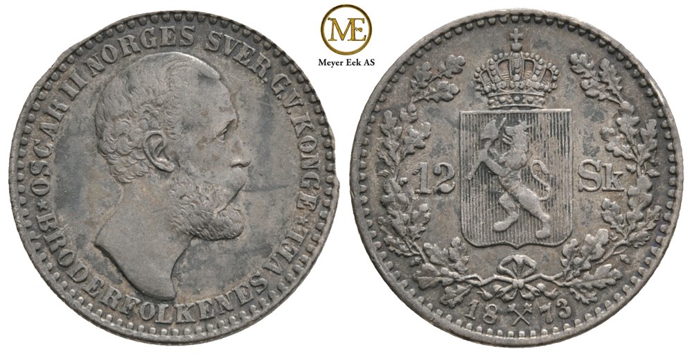 12 skilling 1873 Oscar II. Kv.1+