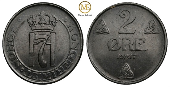2 øre 1917 jern. Haakon VII. Kv.0