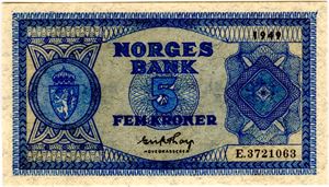 5 kroner 1949 E Kv.0