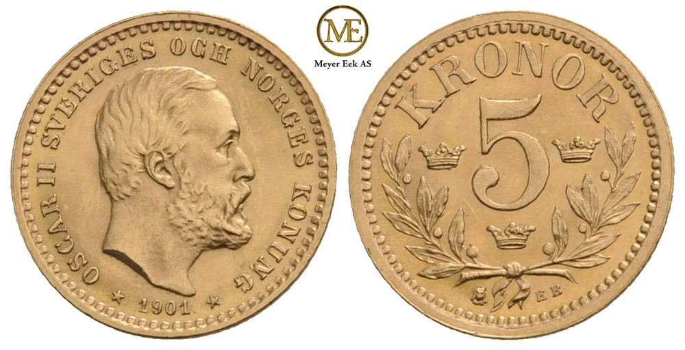 5 kronor 1901 Oscar II. Kv.0/01