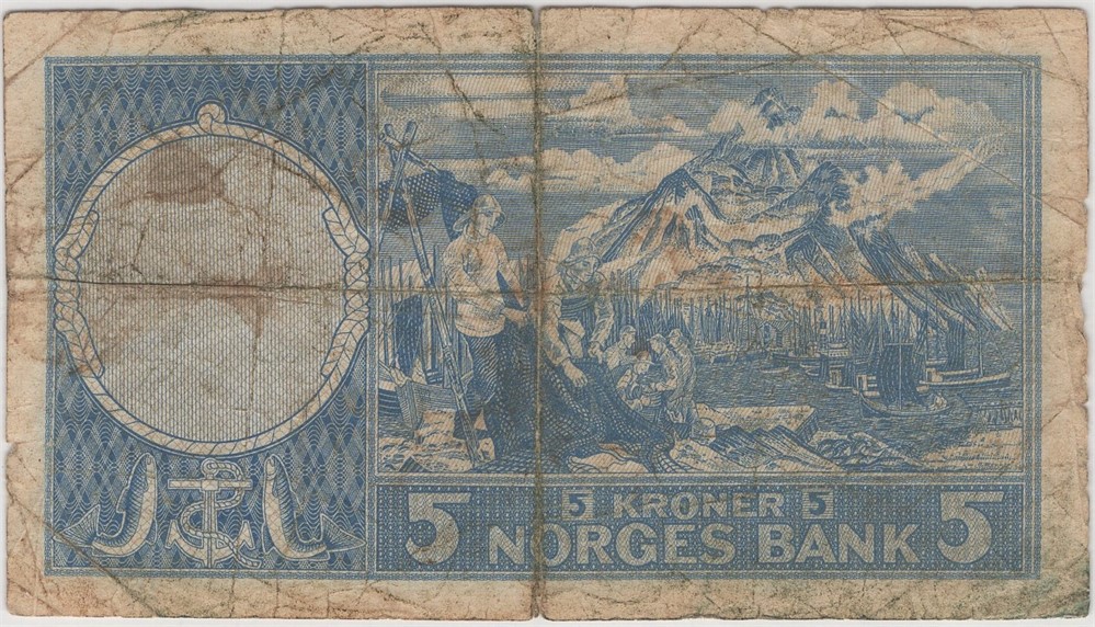 5 kroner 1955 Z.0030344 erstatningsseddel. Kv.1-/2