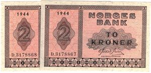 2 kroner 1944 D.3178867-68. Kv.01