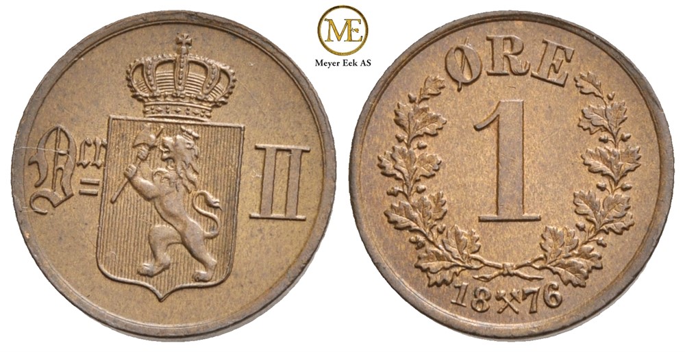 1 øre 1876 Oscar II. Kv.0