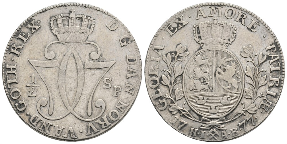1/2 Speciedaler 1777 Christian VII. Kv.1/1+