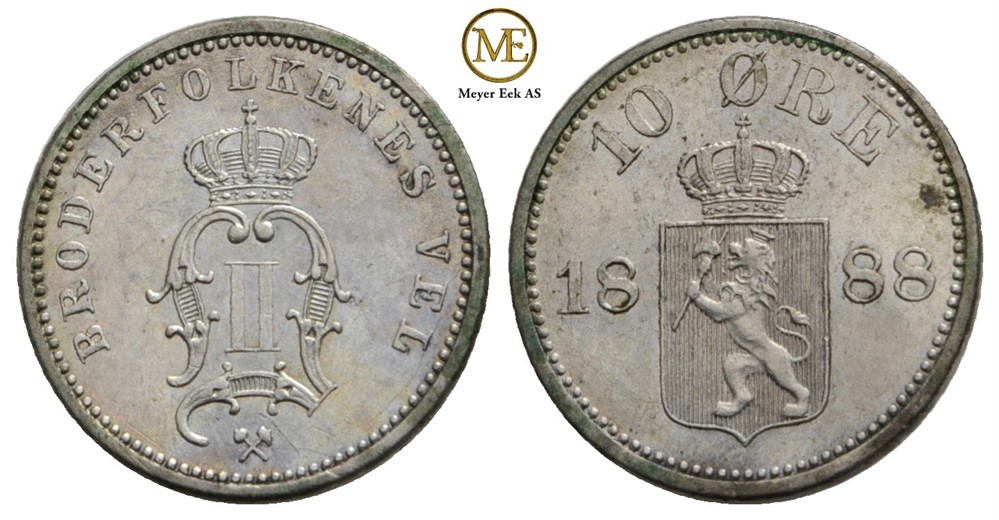 10 øre 1888 Oscar II. Kv.0/01