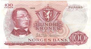 100 kroner 1969 Z. Erstatningsseddel. Kv.1+/01