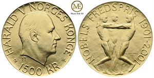 1500 kroner 2001. Nobels Fredspris 100 år. Proof