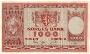 1000 kroner 1961 A.1553872. Kv.1/1+