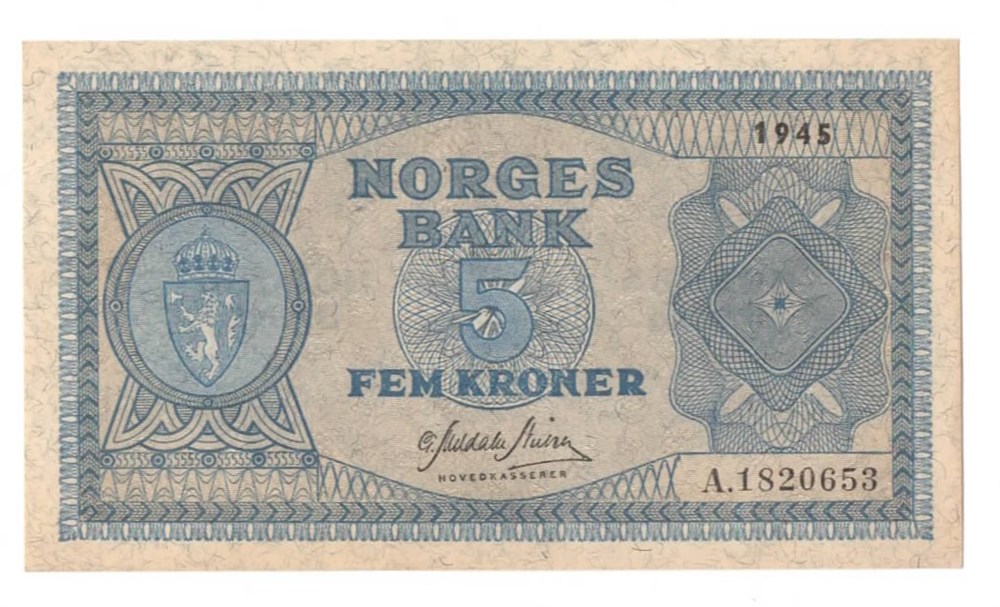 Norge 5 kroner 1945 A kv. 0