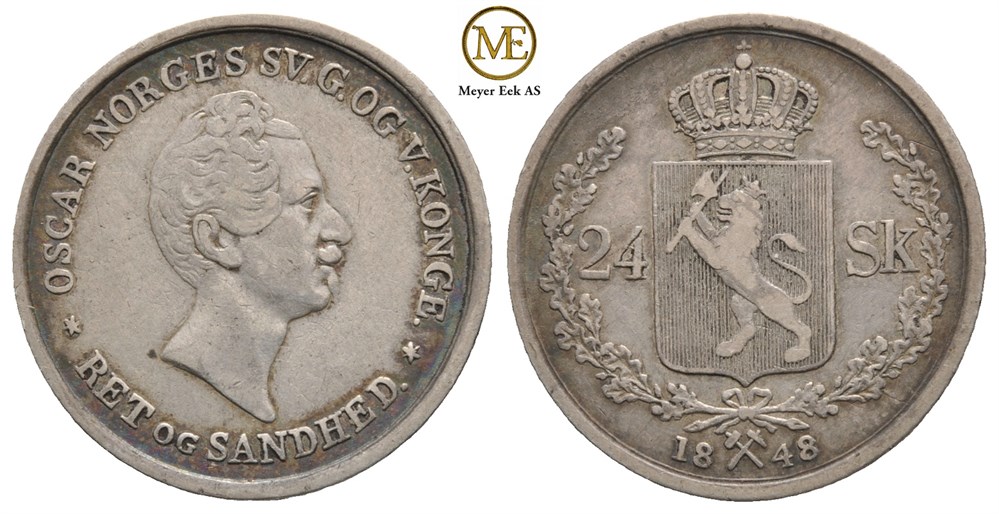 24 skilling 1848 Oscar I. Kv.1+