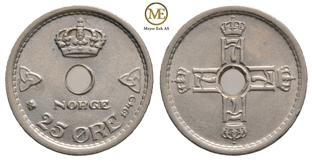 25 øre 1949 Haakon VII. Kv.0