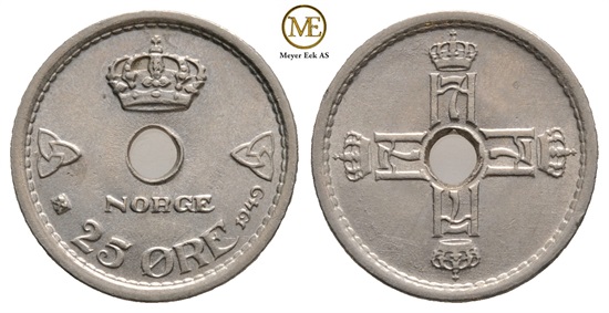 25 øre 1949 Haakon VII. Kv.0