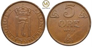 5 øre 1930 Haakon VII. Kv.0/01