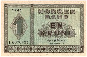 1 krone 1946 I.6070437. Kv.0