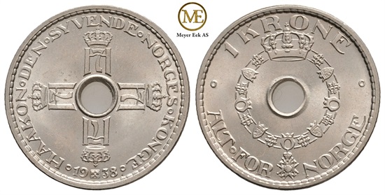 1 krone 1938 Haakon VII. Kv.0