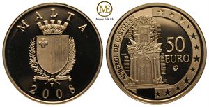 50 euro 2008 Malta. Første euro mynt i gull. Proof