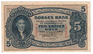 5 kroner 1942 U.6592281. Kv.01