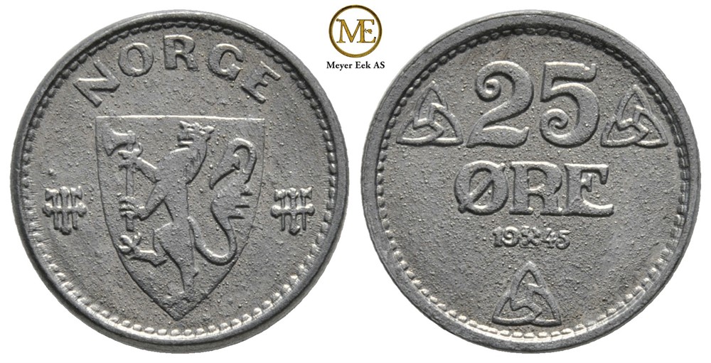 25 øre 1945 zink Haakon VII. Kv.0