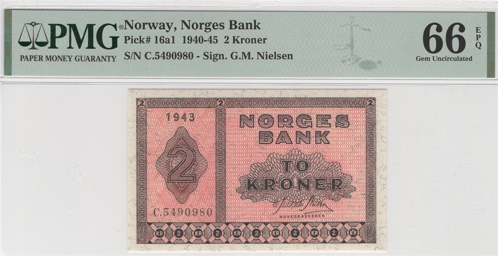 2 kroner 1943 C.5490980. Kv.0