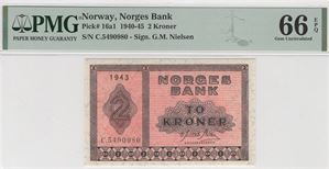 2 kroner 1943 C.5490980. Kv.0