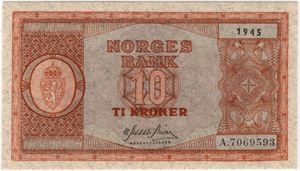 10 kroner 1945 A.7069593. 66 EPQ