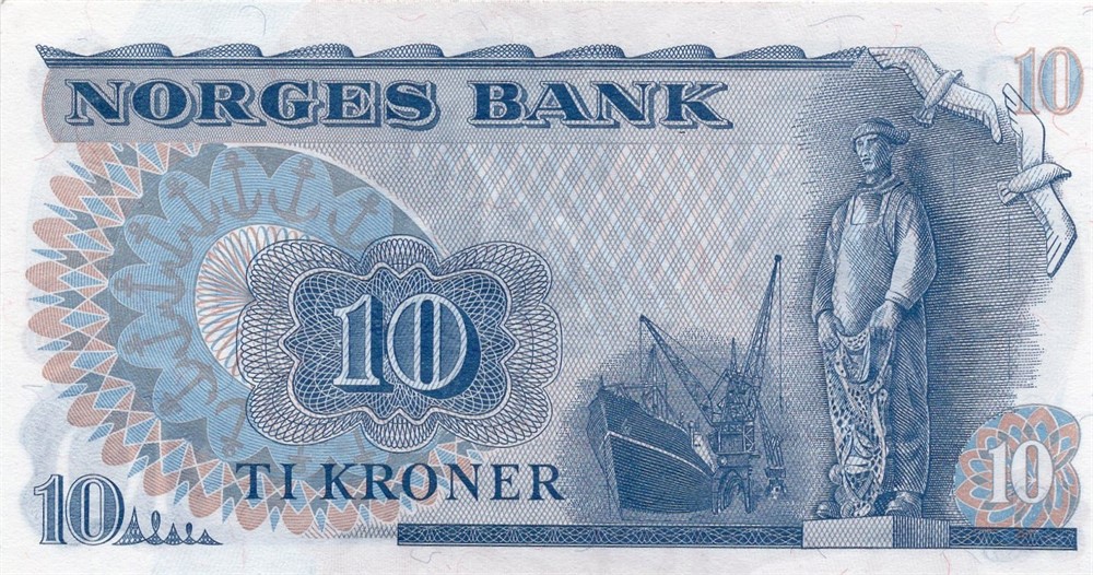 10 kroner 1975 QD erstatningsseddel. Kv.0